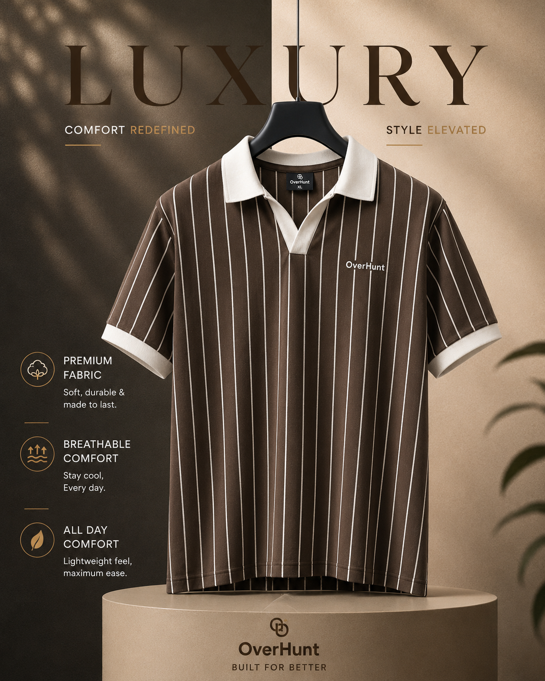 Pique Chocolate Stripe V-neck Polo
