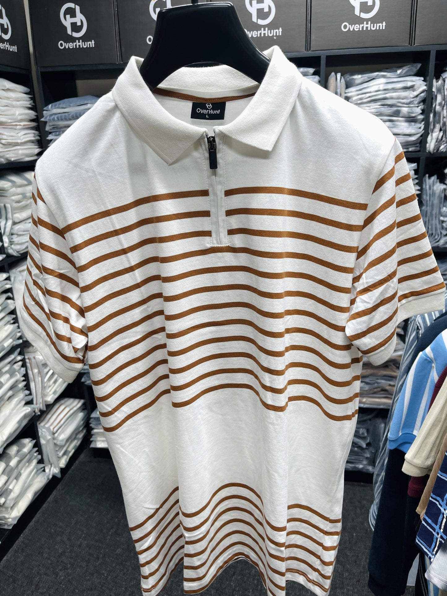 Zipper Polo - Cream & Orange