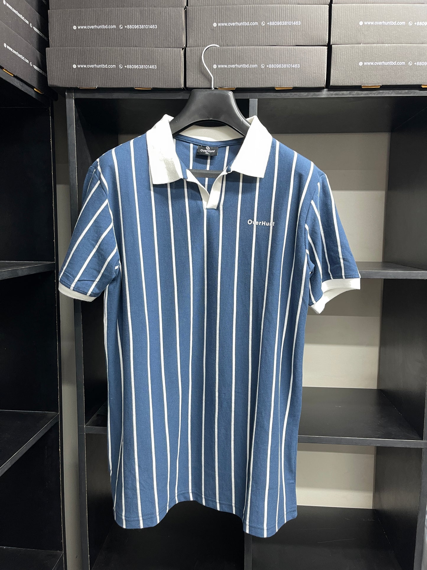 Blue Stripe V-neck Polo