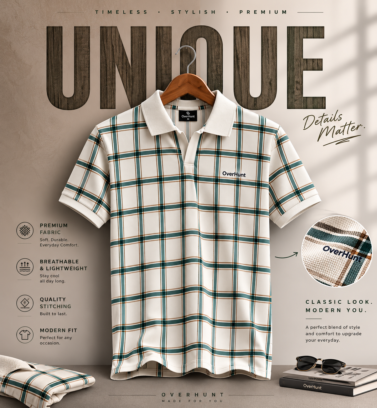 Square Green V-neck Polo