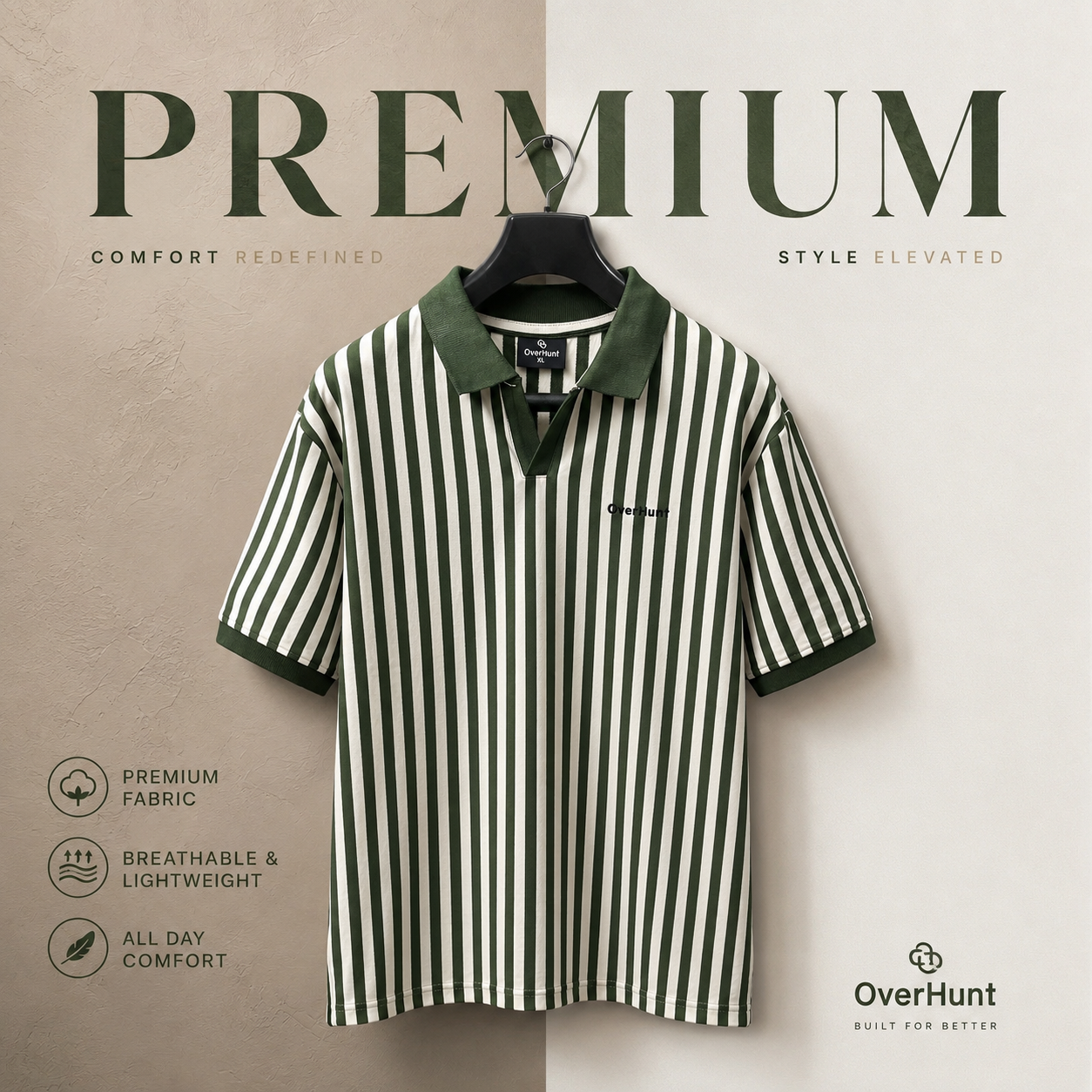 Green Stripe V-neck Polo