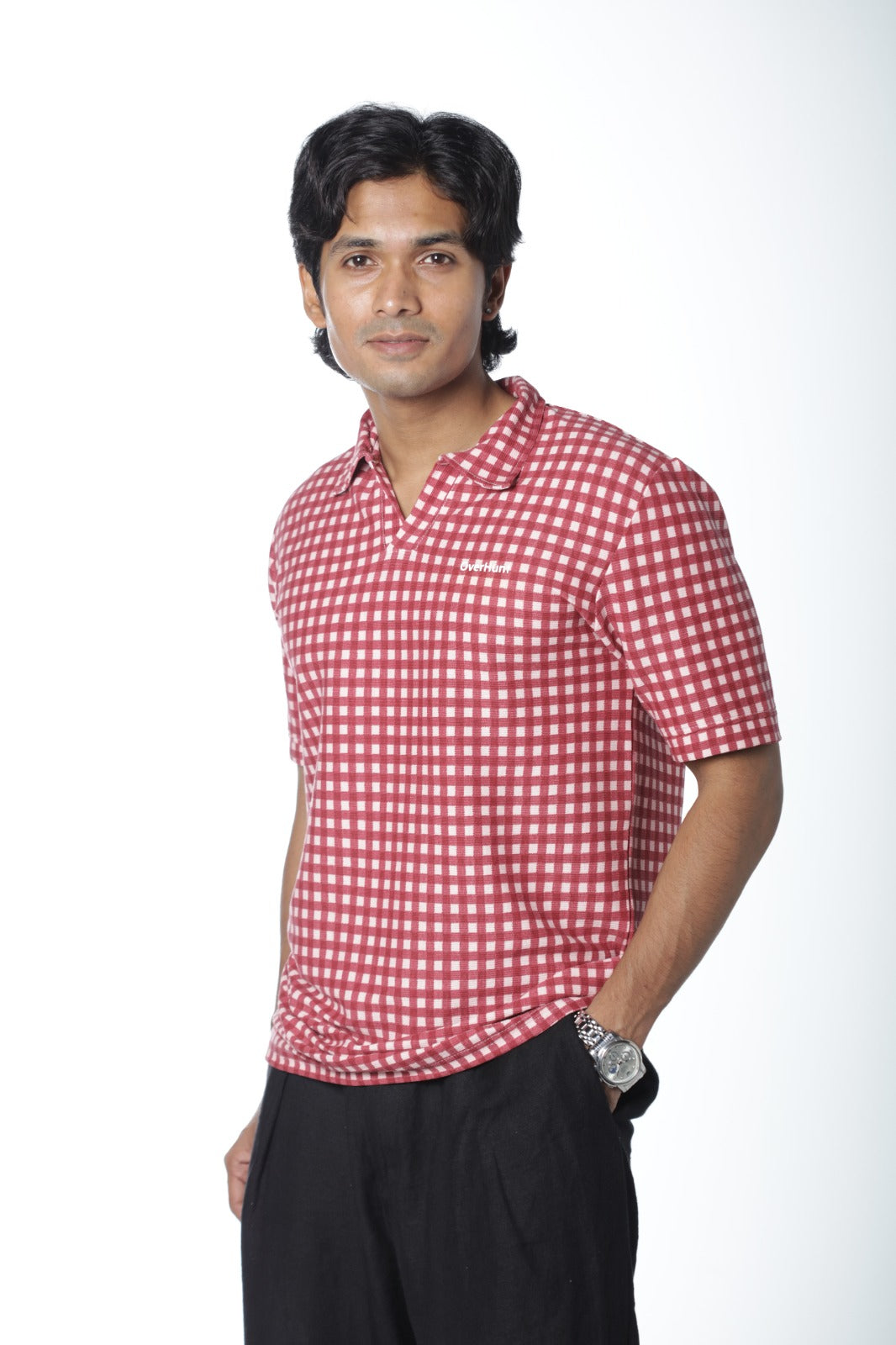 Box Red – V-neck Stripe Polo Shirt