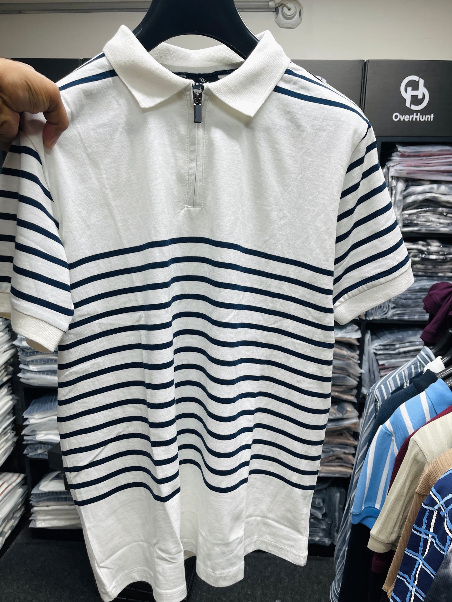 Zipper Polo - Horizontal Cream & Navy