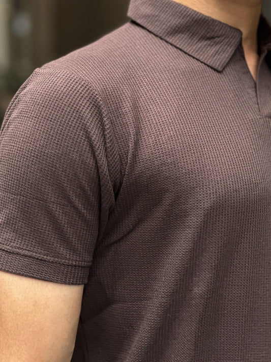 Coffee – V-neck Waffle Polo Shirt