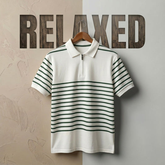 Zipper Polo - Cream & Green