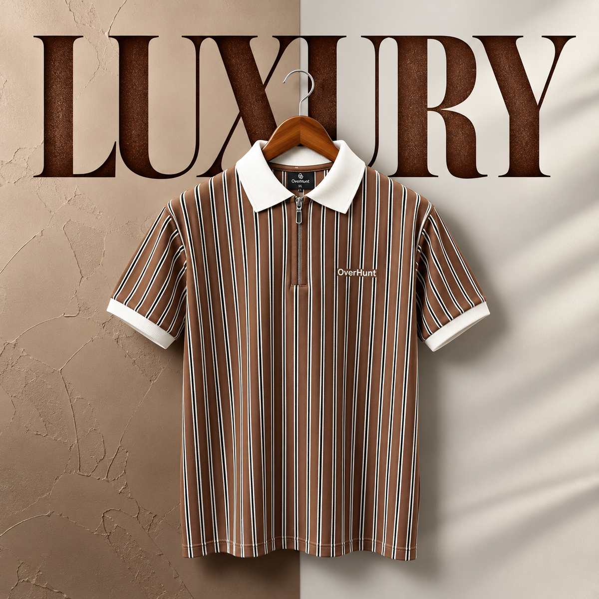 Zipper Polo - White & Chocolate