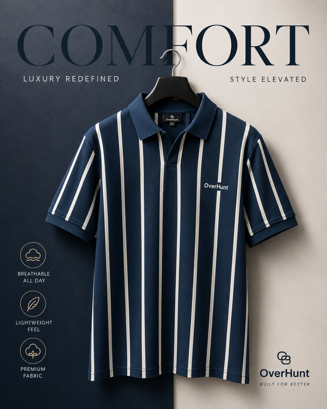Executive Stripe - Navy Blue & White V-neck Polo