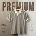 Cream & Coffee Stripe V-neck Polo