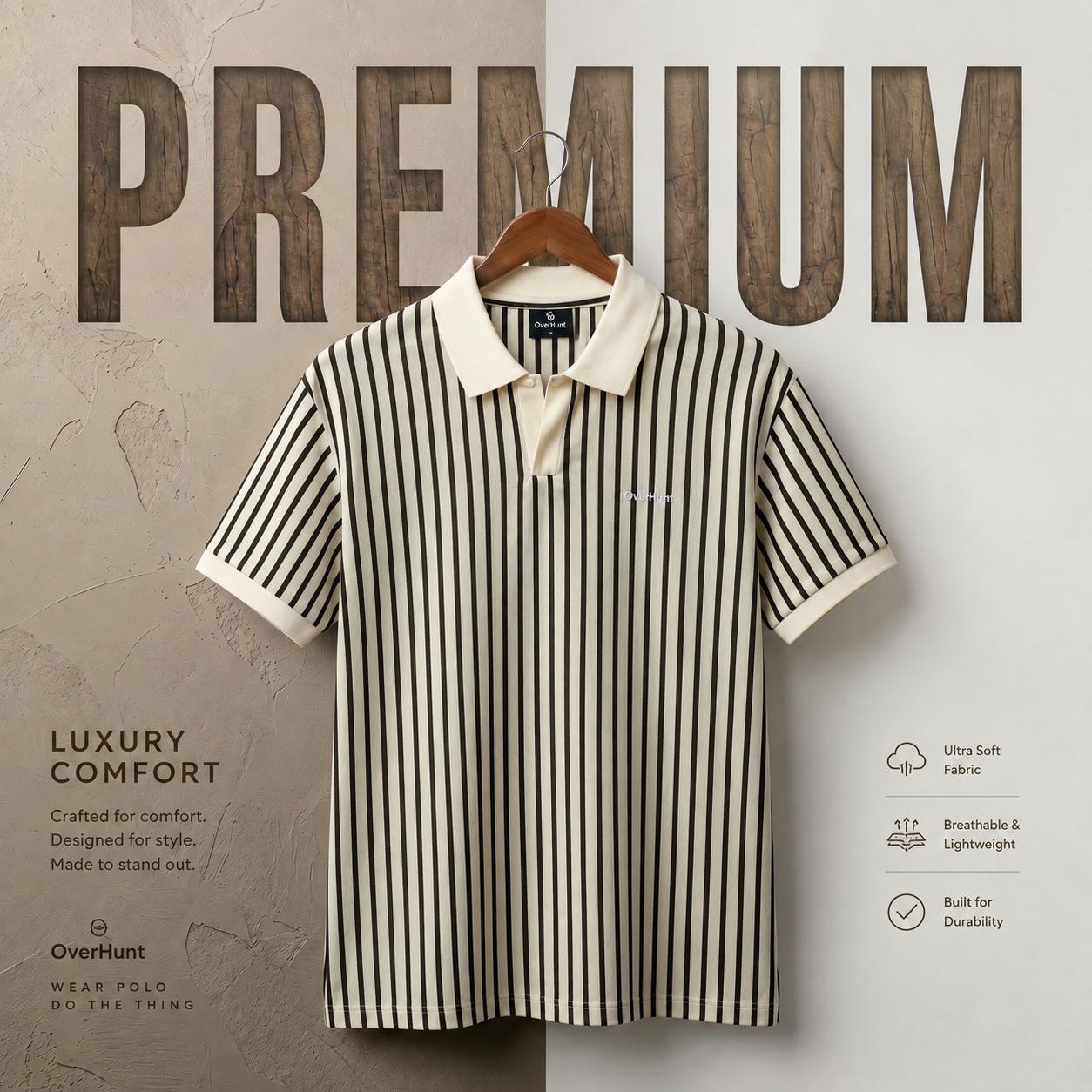 Cream & Coffee Stripe V-neck Polo