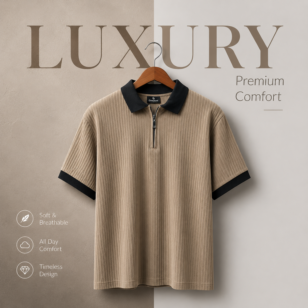 Zipper Polo - Contrast Brown