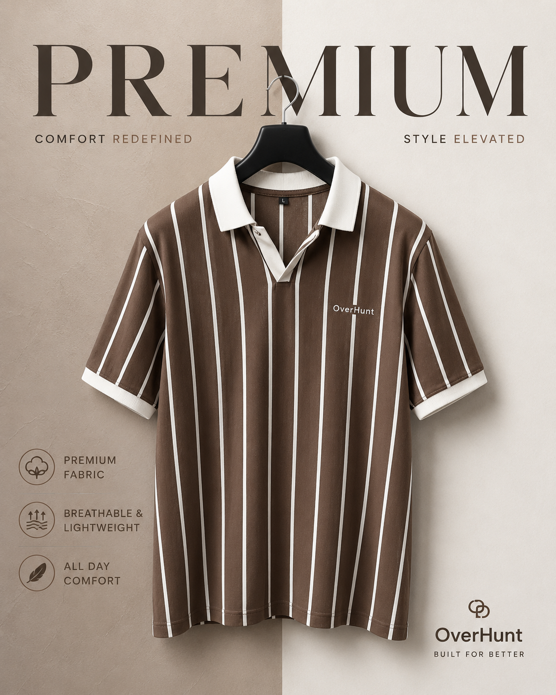 Coffee & White Stripe V-neck Polo