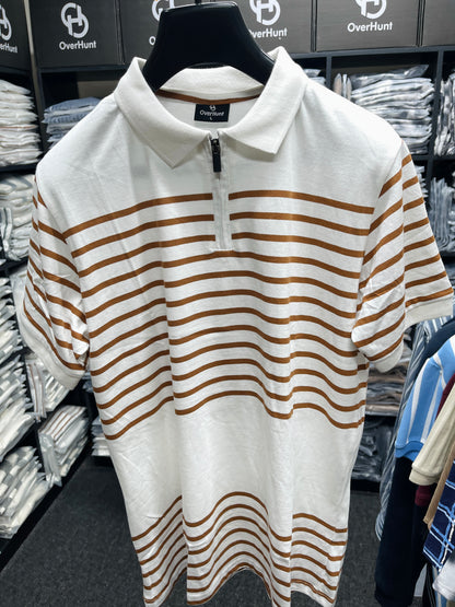 Zipper Polo - Cream & Orange