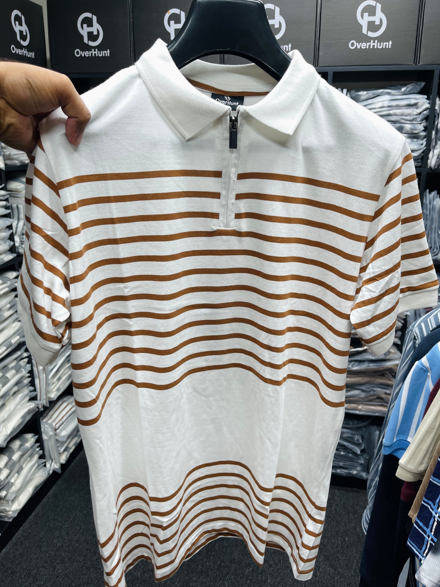 Zipper Polo - Cream & Orange