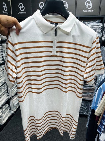 Zipper Polo - Cream & Orange