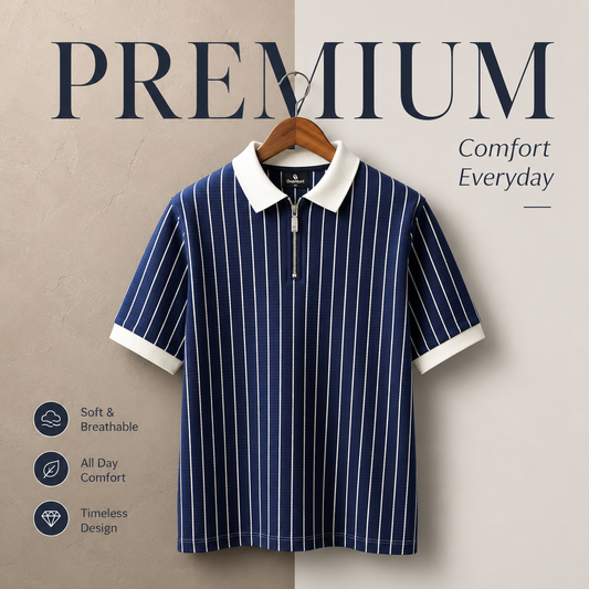 Zipper Polo - Navy Blue