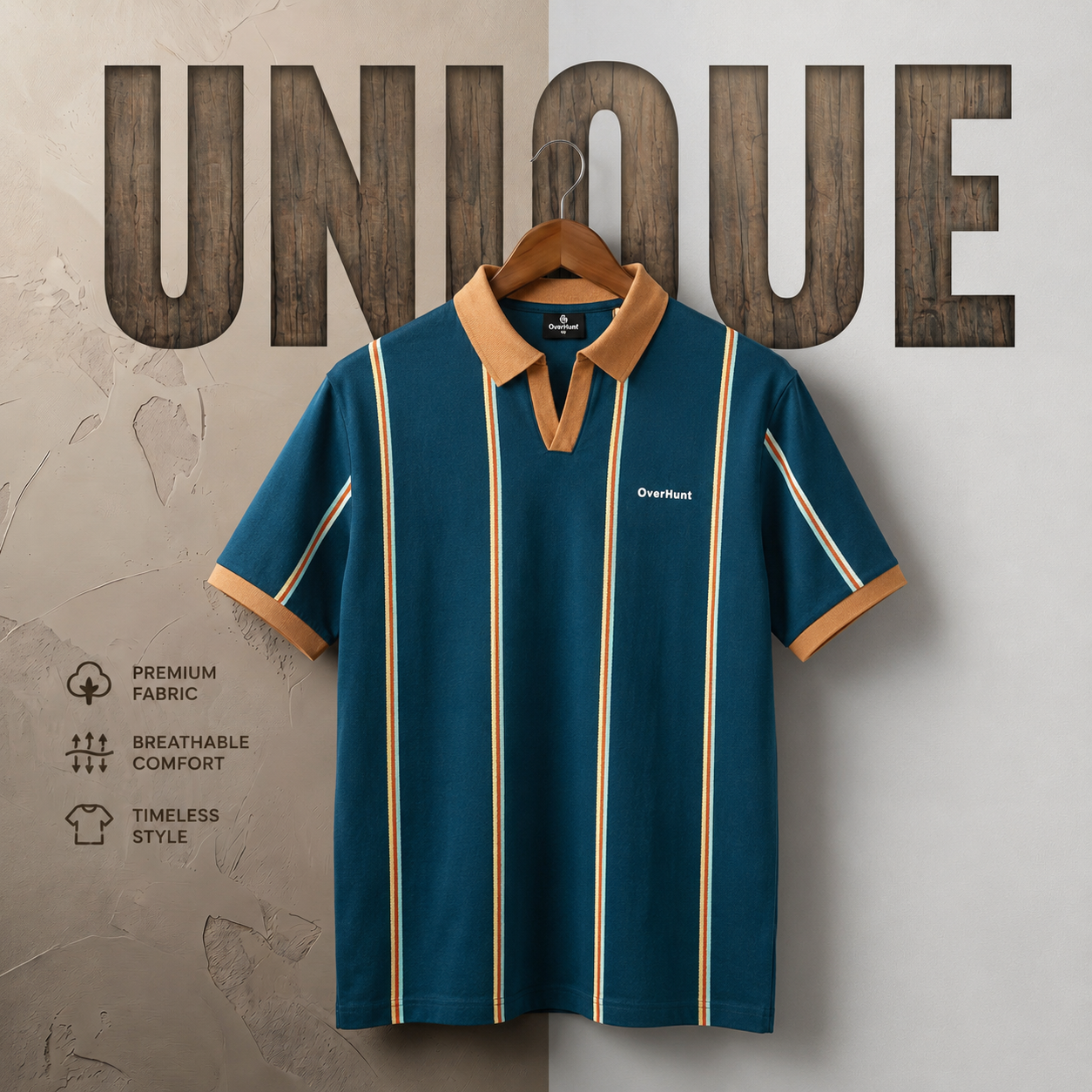 Dark Teal Blue Stripe V-neck Polo