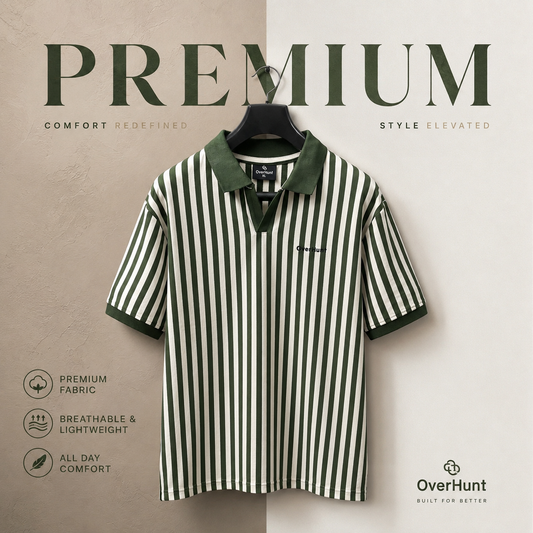 Green Stripe V-neck Polo