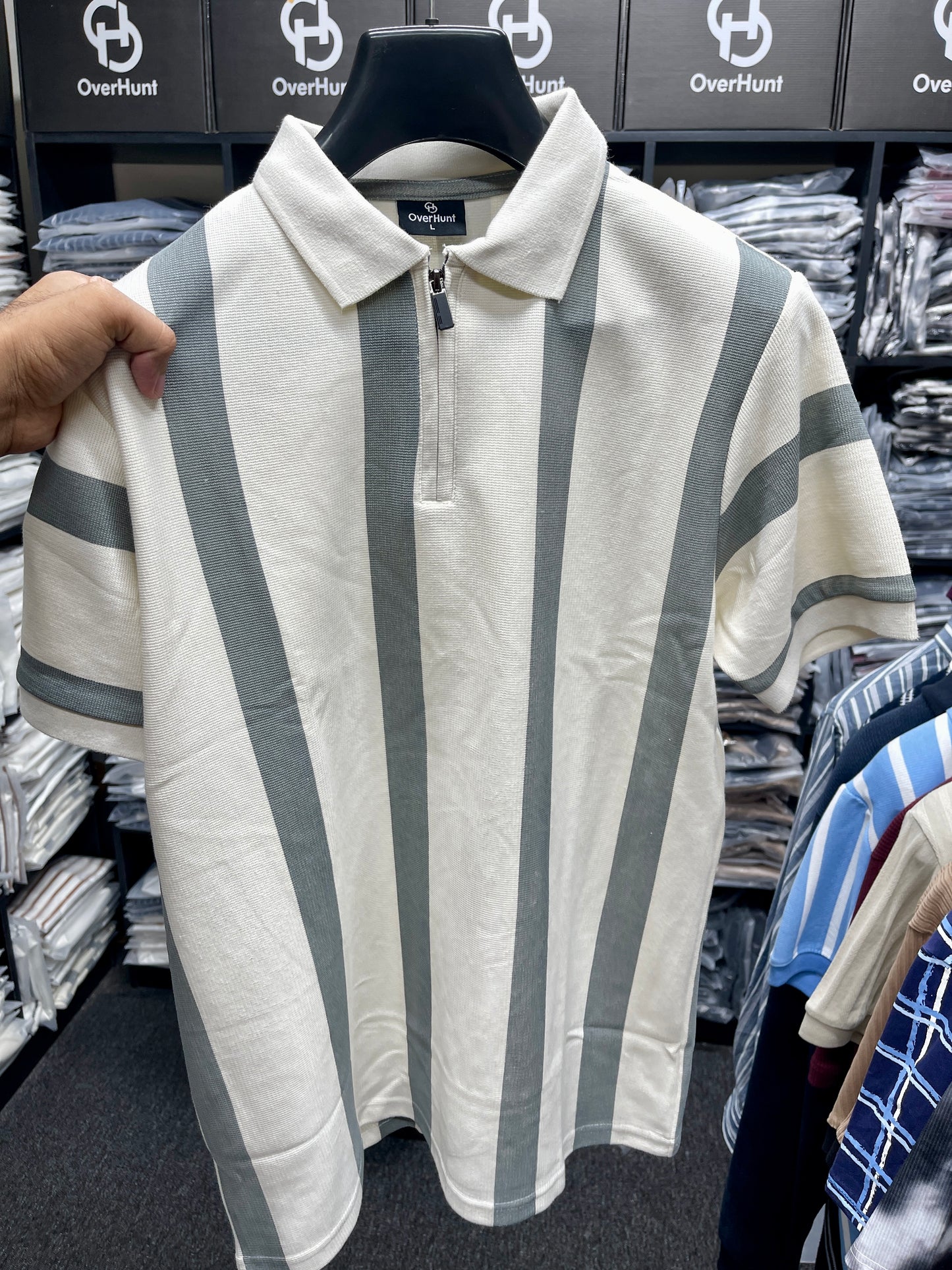 Zipper Polo - Cream & Light Ash