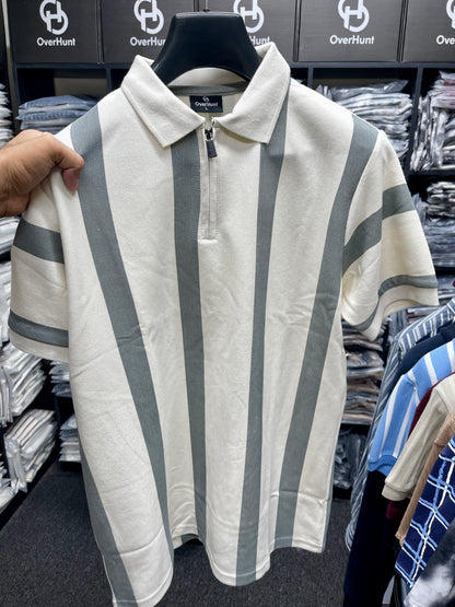 Zipper Polo - Cream & Light Ash