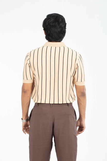 Brown & Black – V-neck Stripe Polo Shirt