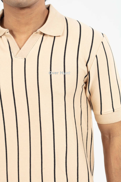 Brown & Black – V-neck Stripe Polo Shirt