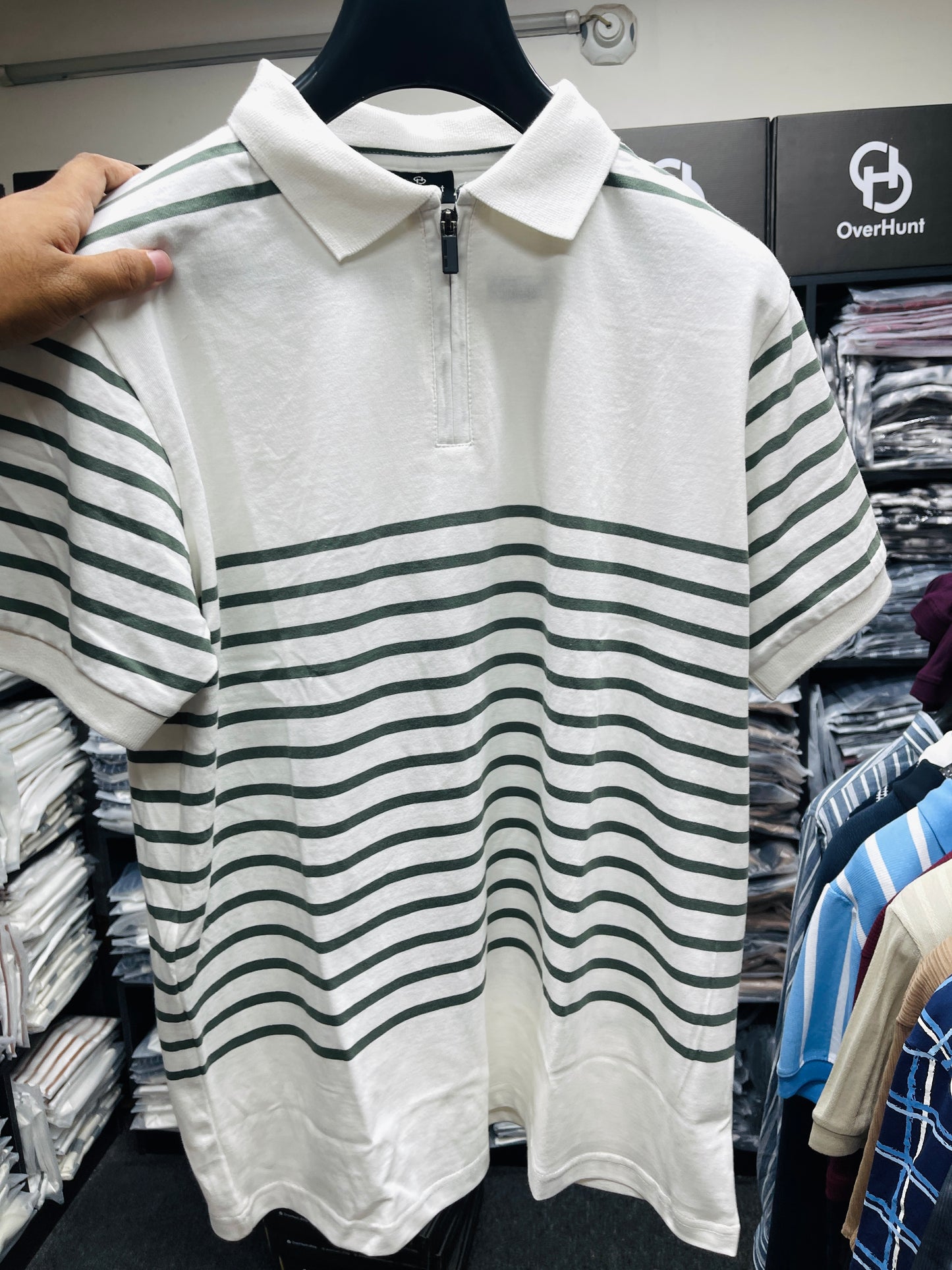 Zipper Polo - Cream & Green