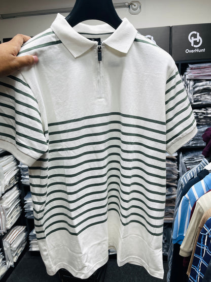 Zipper Polo - Cream & Green