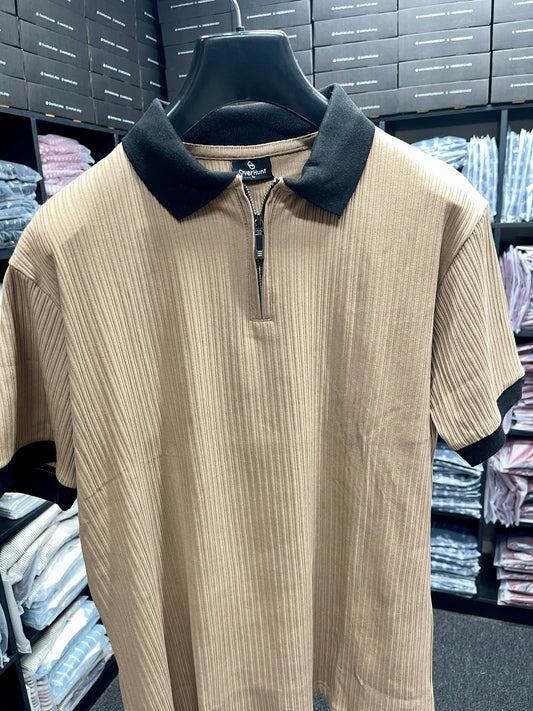 Zipper Polo - Contrast Brown