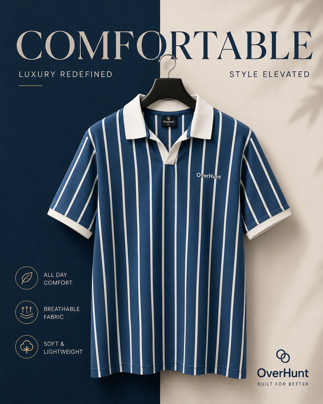 Blue Stripe V-neck Polo