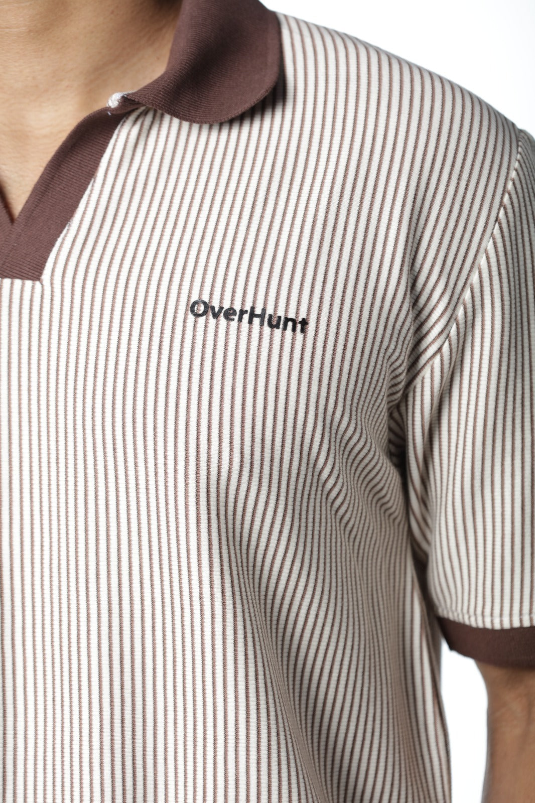 Contrast Coffee Stripe – V-neck Polo Shirt
