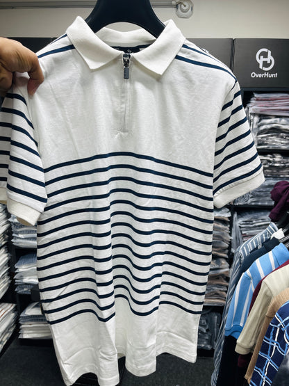 Zipper Polo - Horizontal Cream & Navy