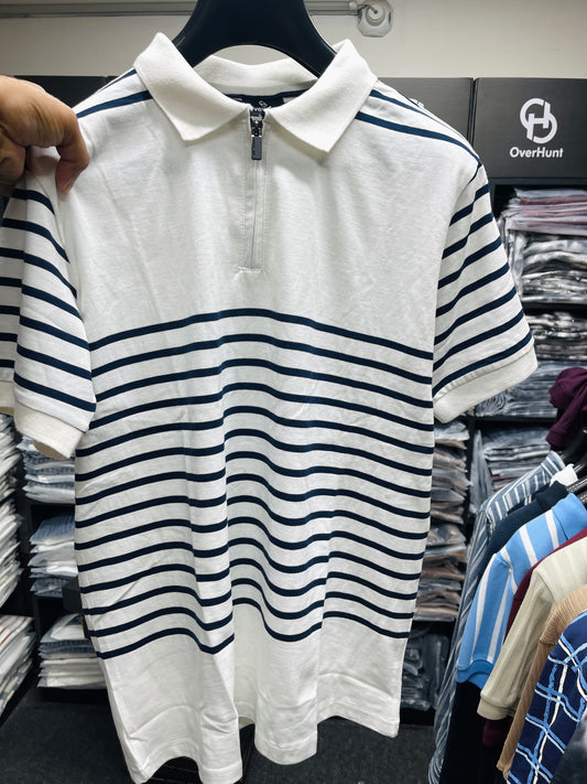 Zipper Polo - Horizontal Cream & Navy