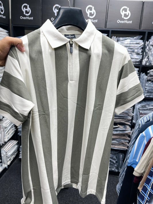 Zipper Polo - Cream & Ash