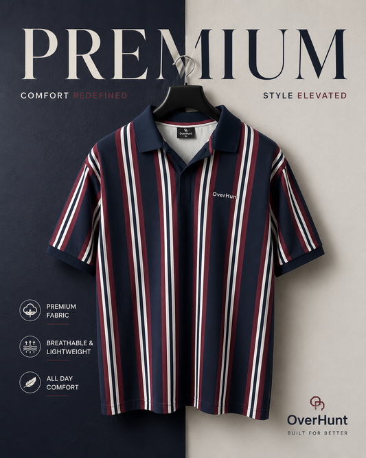 Navy & Red Stripe V-neck Polo