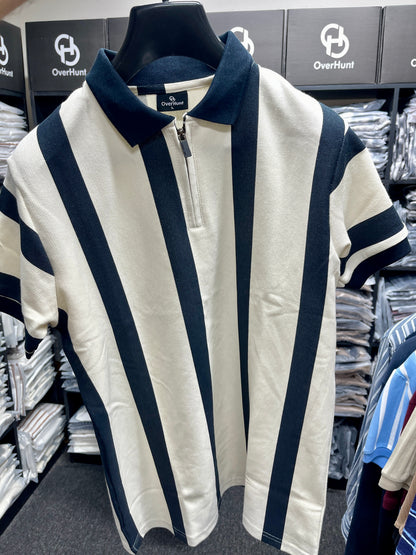 Zipper Polo - Cream & Navy