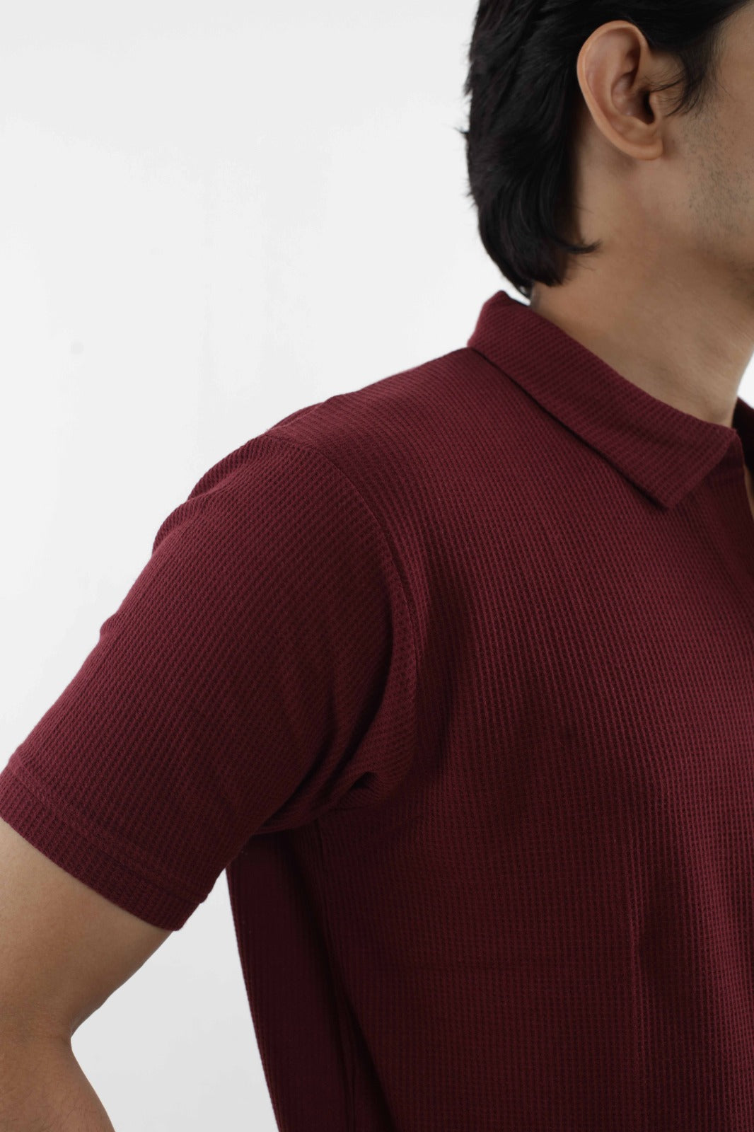 Maroon – V-neck Waffle Polo Shirt