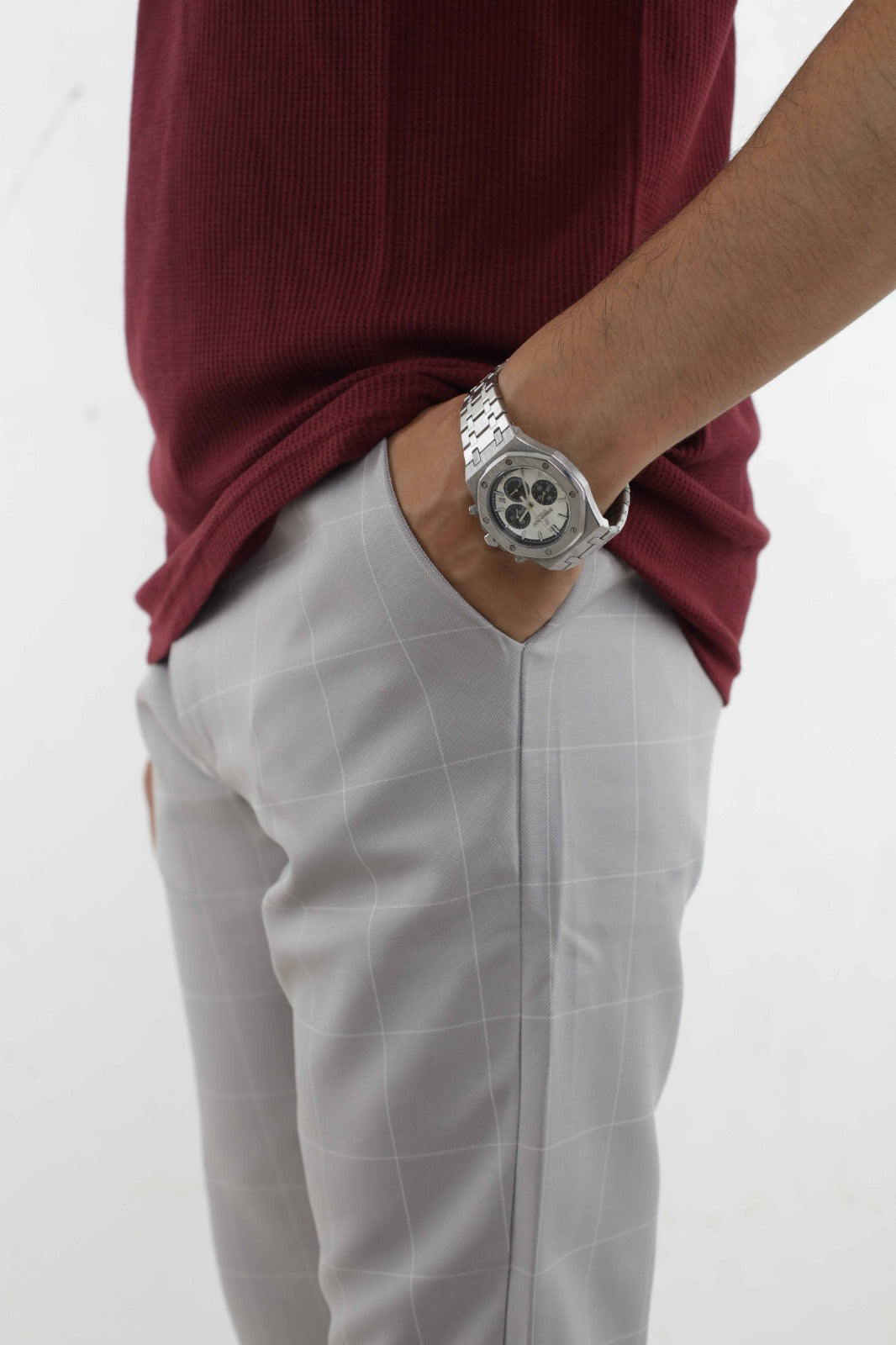 Maroon – V-neck Waffle Polo Shirt