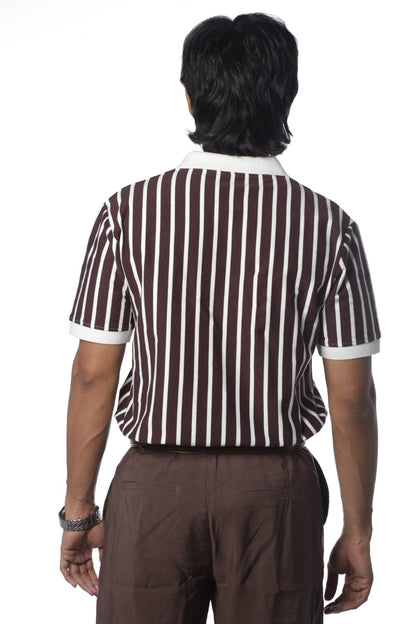 Stripe Polo - Coffee & White