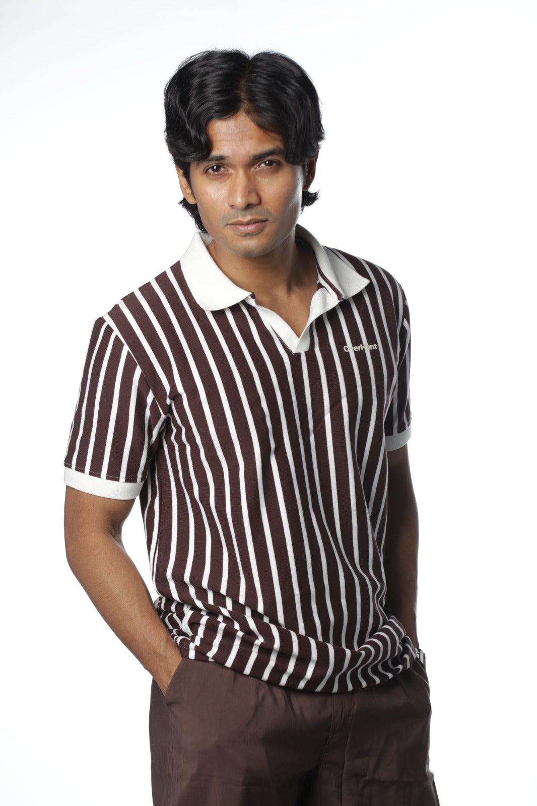 Stripe Polo - Coffee & White