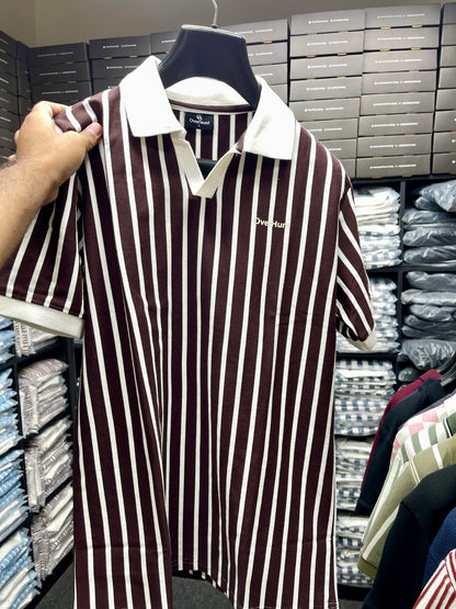 Stripe Polo - Coffee & White
