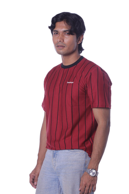 Maroon Stripe - Half Sleeve Tee