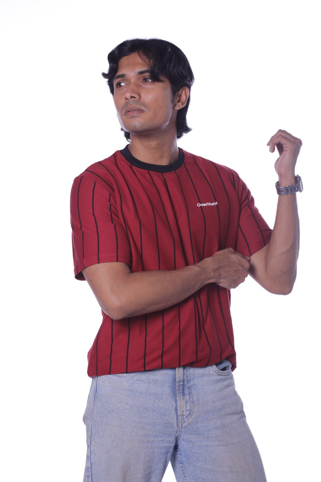 Maroon Stripe - Half Sleeve Tee