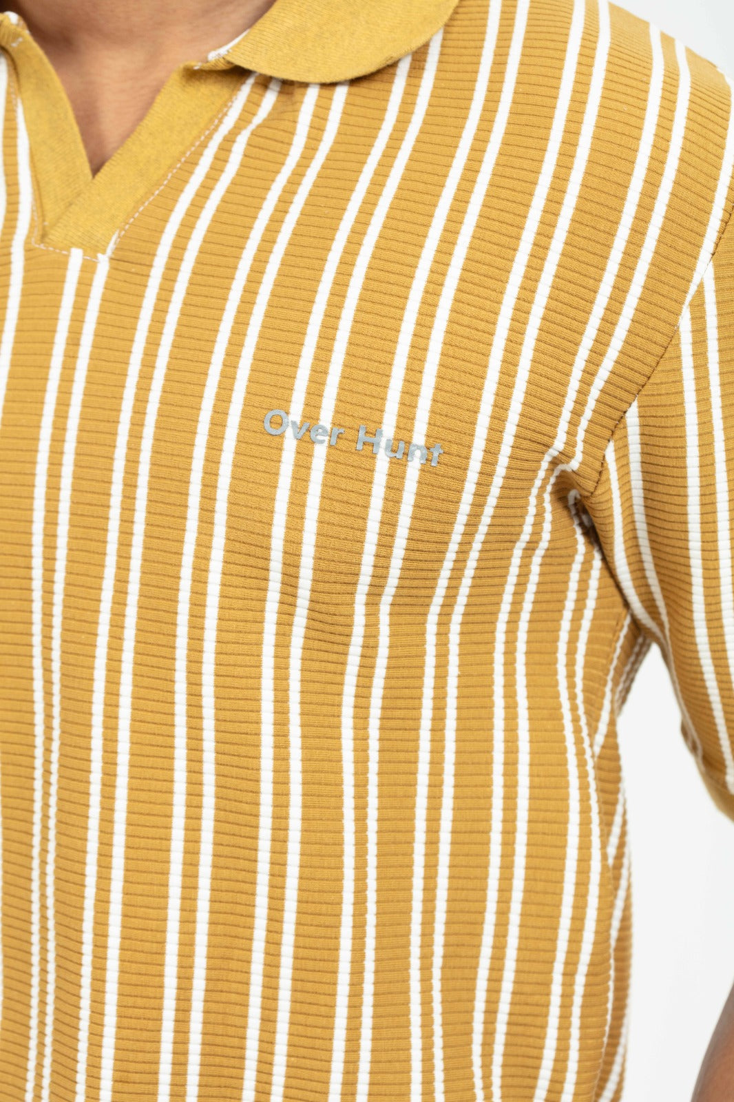 Mustard & White – V-neck Stripe Polo Shirt
