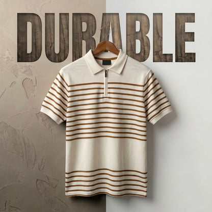 Zipper Polo - Cream & Orange