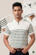 Zipper Polo - Cream & Green