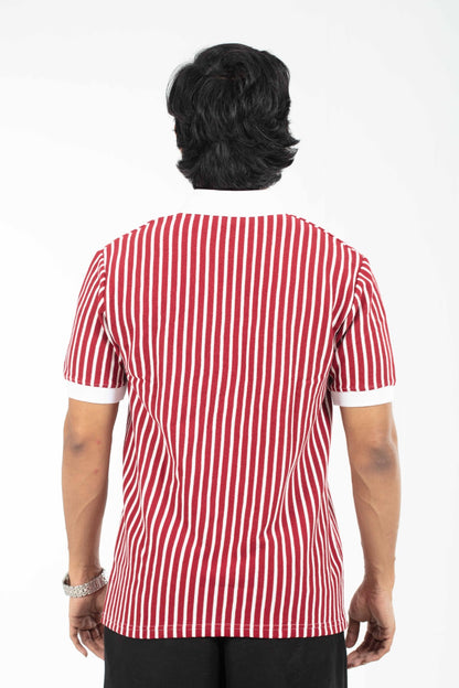 Red & White – V-neck Stripe Polo Shirt