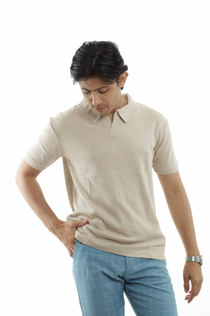 Beige – V-neck Polo Shirt