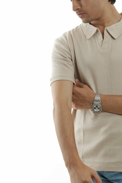 Beige – V-neck Polo Shirt
