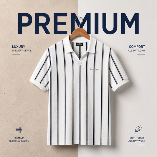 Textured Stripe Polo - White