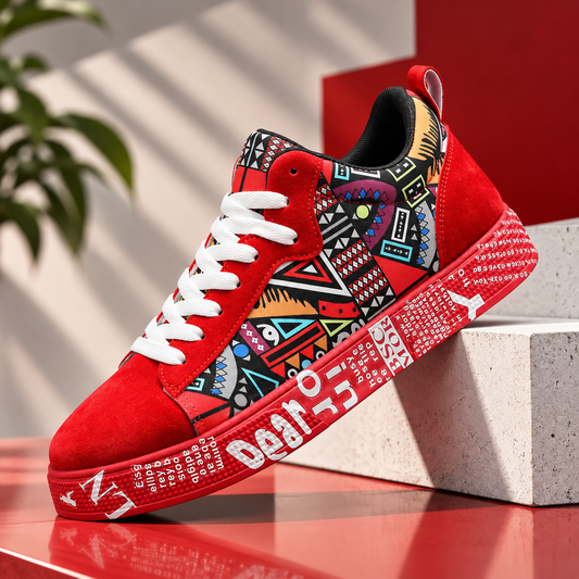 Vibrant Red Geometric Trainer Editorial